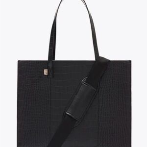 BEIS Black Croc-Embossed Tote Bag with Shoulder Strap